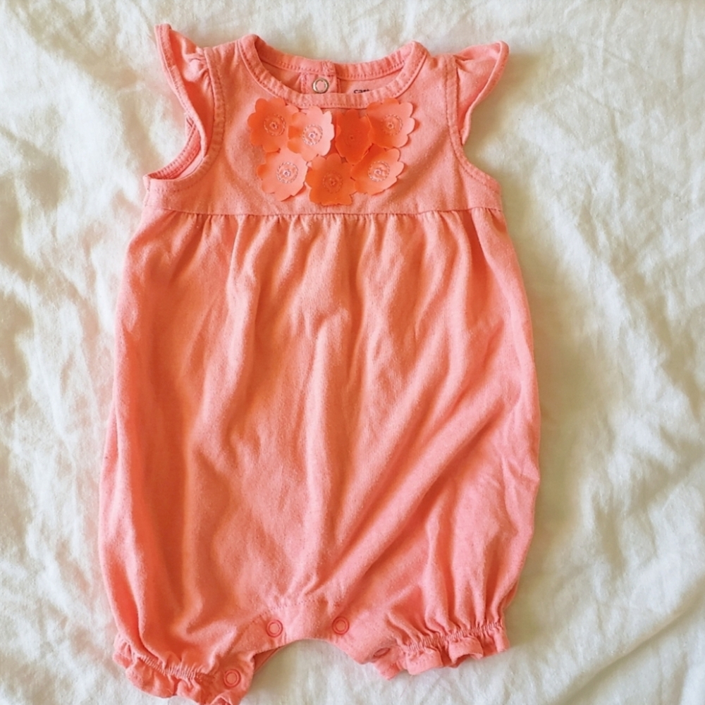 Casters Coral Pink Romper With Flower Detail